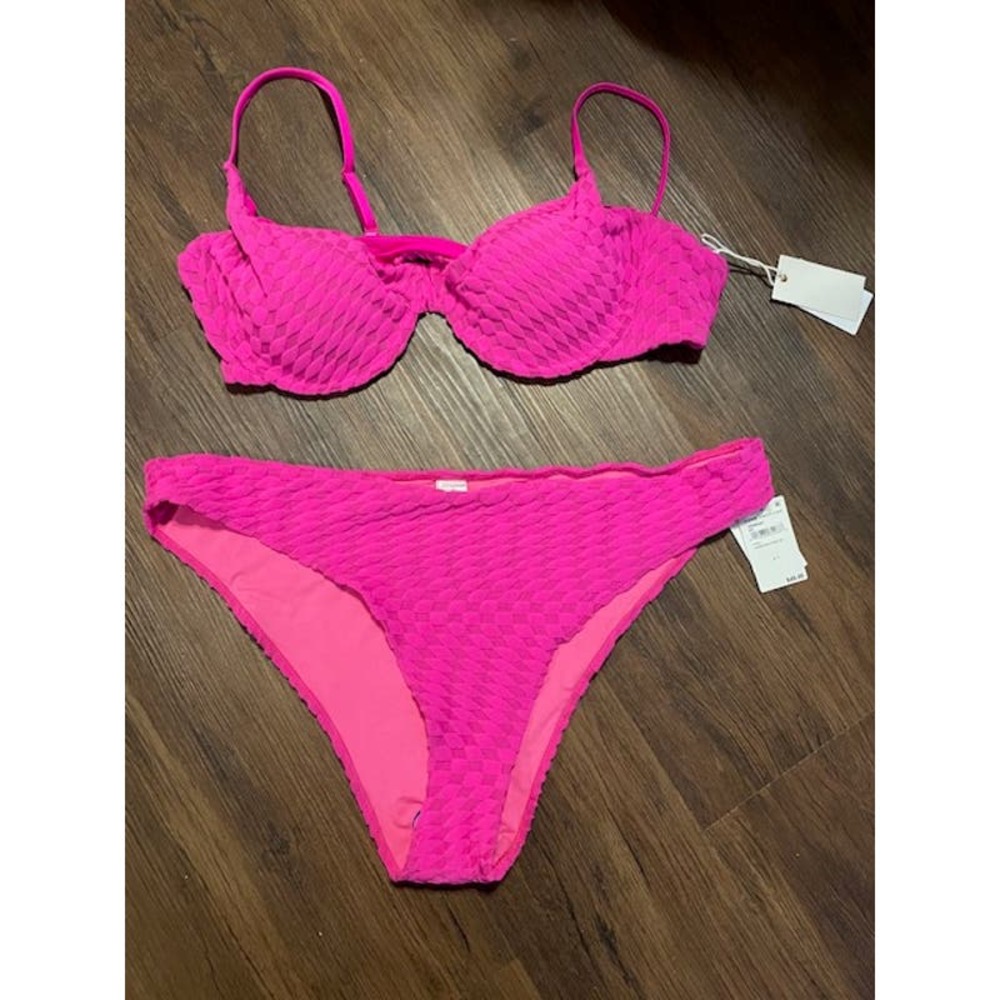 Good American Size 7 (4XL) Better Bikini Demi Top‎ & Bottom Hawaiian Pink